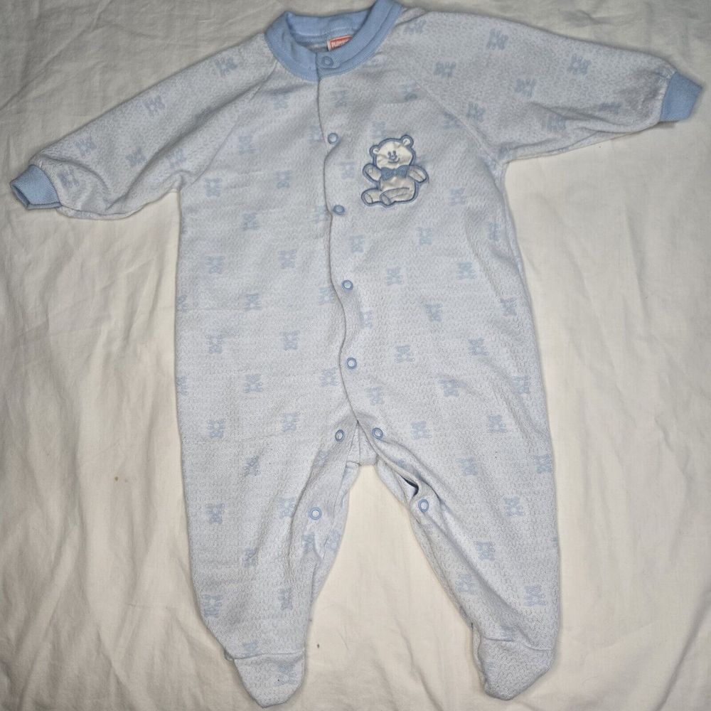 VINTAGE 1999 PLAYSKOOL Footed Sleeper 6-9 Months Blue‎ Snaps Lightweight